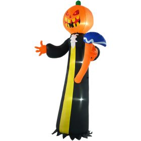 10ft Inflatable Halloween Pumpkin Head Ghost with Hammer, Blow Up LED  Display for Garden Indoor Outdoor