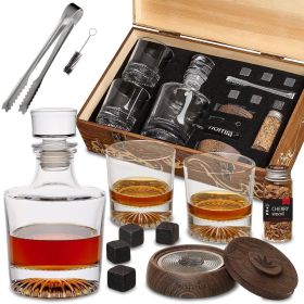 Whiskey Gift Set 14 pcs Whiskey Bottle and Old Fashioned Glasses 2 pcs Cocktail Smoker in Wodden Box with Wood Chips Whickey Stones 6 pcs include